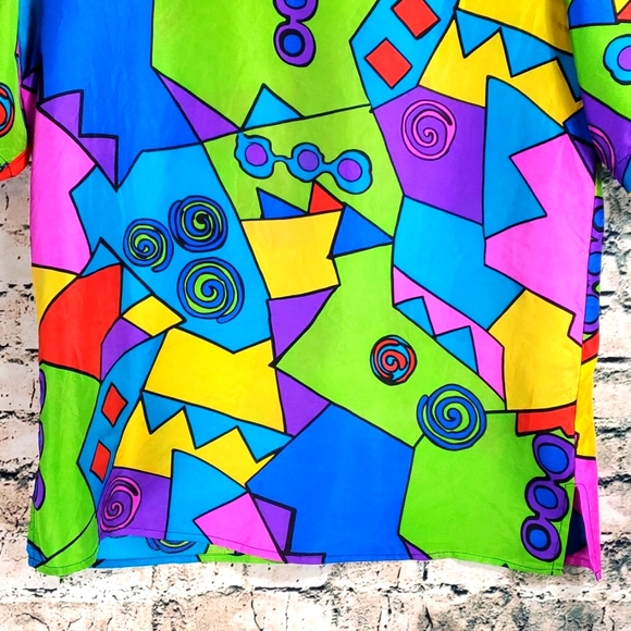 Vintage | Restless Clothiers 1980s Bold Geometric Silk Pop Art Blouse - Picture 5 of 12
